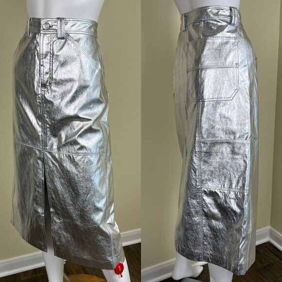 A.L.C. Women's Size 10 Alden Silver Metallic Carpenter Cargo Midi NEW Skirt